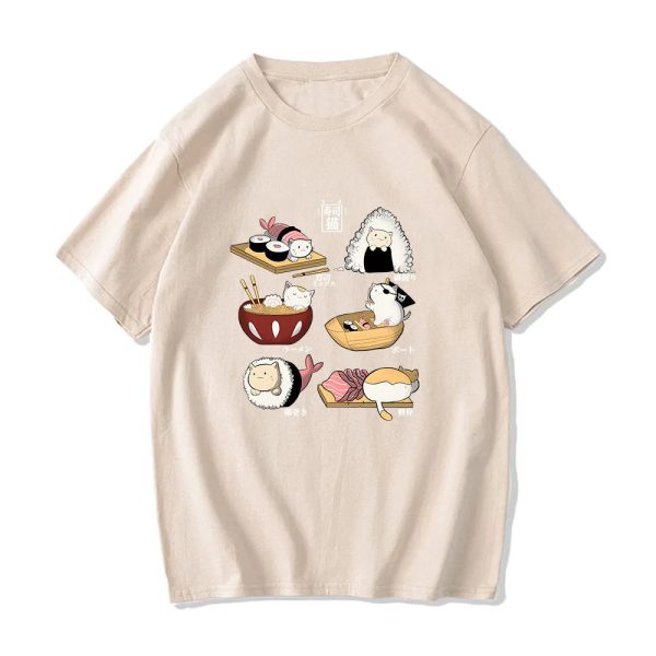 Kawaii Cat Sushi Harajuku Cotton Unisex Tee