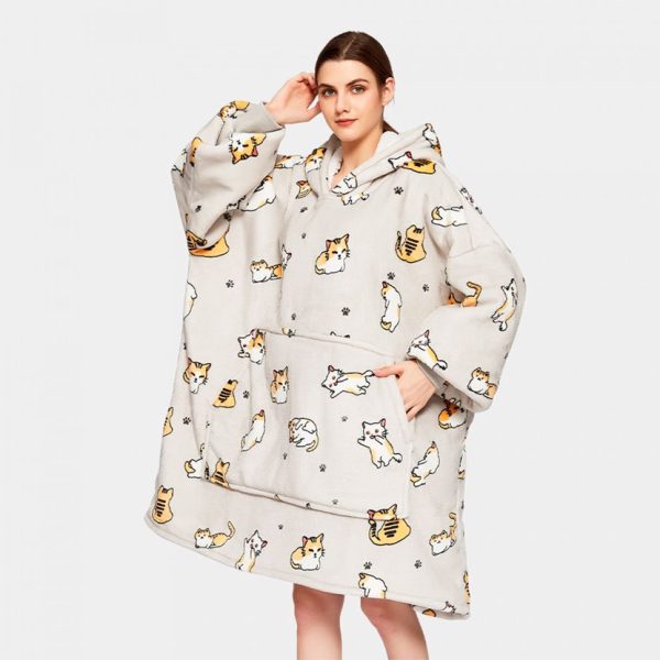 Kawaii Ginger Cat Oversized Thick Blanket Hoodie