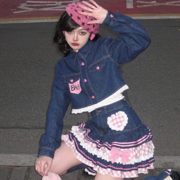 Kawaii Harajuku Japanese-themed Lolita Mini Denim Checked Women's Skirt
