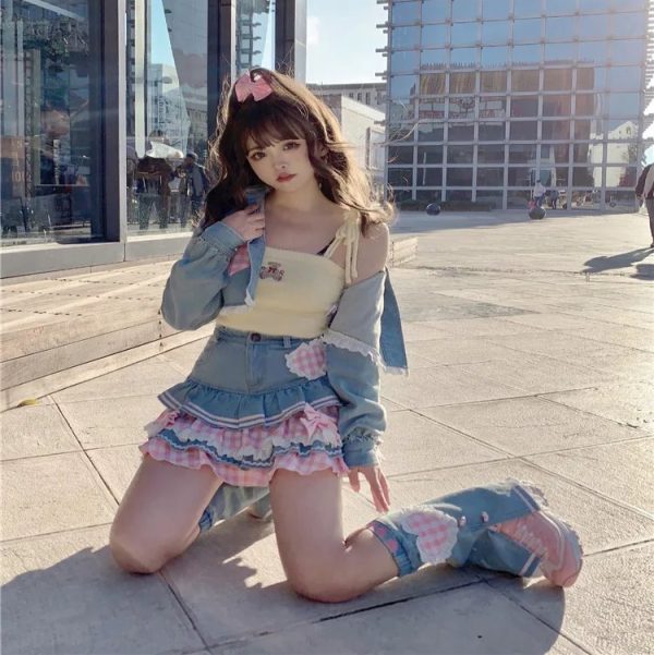 Kawaii Harajuku Japanese-themed Lolita Mini Denim Checked Women's Skirt