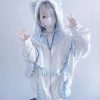 Kawaii Lolita Checkered Cat-Eared Zip-Up White Black Hoodie