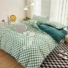 Pastel Green Checked Plaid Bedding Set