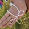 Kawaii Pearl Bow Metallic Heart Necklace