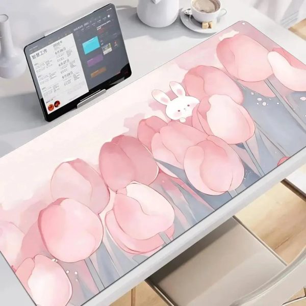 Kawaii Pink Tulips Large Mouse Pad