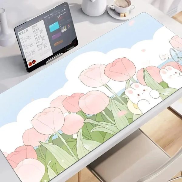 Kawaii Pink Tulips Large Mouse Pad
