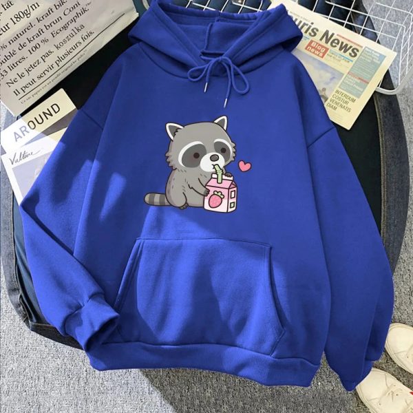 Kawaii Raccoon Drinking Strawberry Milk Unisex Hoodie