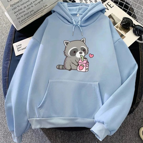 Kawaii Raccoon Drinking Strawberry Milk Unisex Hoodie