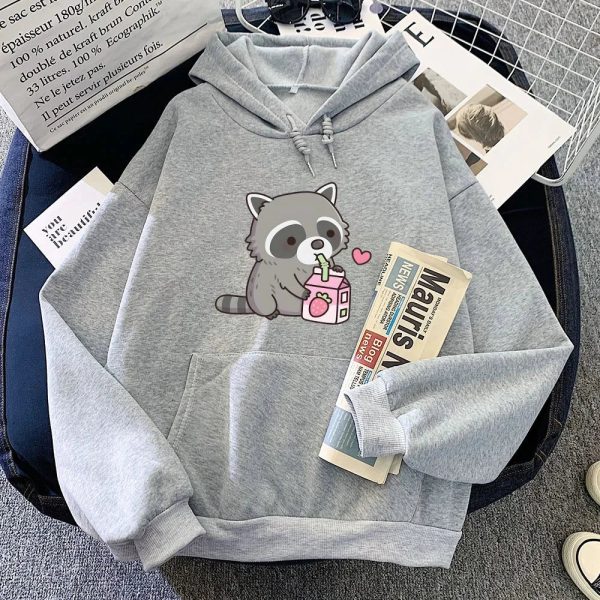 Kawaii Raccoon Drinking Strawberry Milk Unisex Hoodie