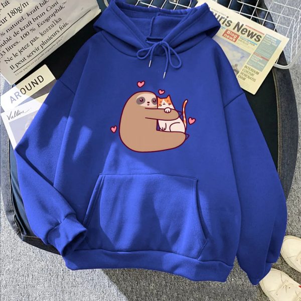 Kawaii Sloth Hugging Cat Unisex Hoodie