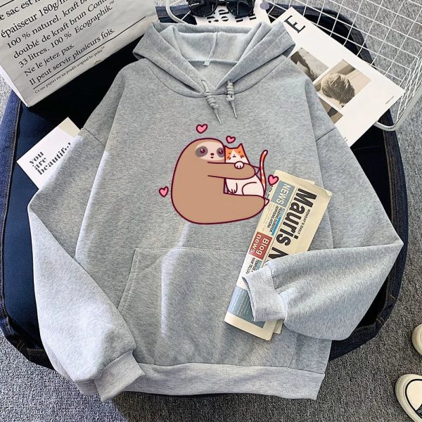 Kawaii Sloth Hugging Cat Unisex Hoodie