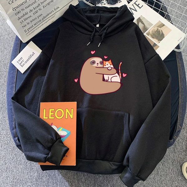 Kawaii Sloth Hugging Cat Unisex Hoodie