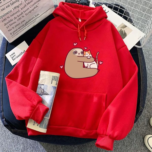 Kawaii Sloth Hugging Cat Unisex Hoodie