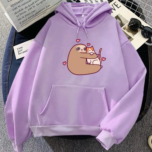 Kawaii Sloth Hugging Cat Unisex Hoodie
