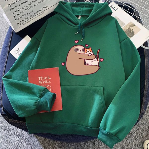 Kawaii Sloth Hugging Cat Unisex Hoodie