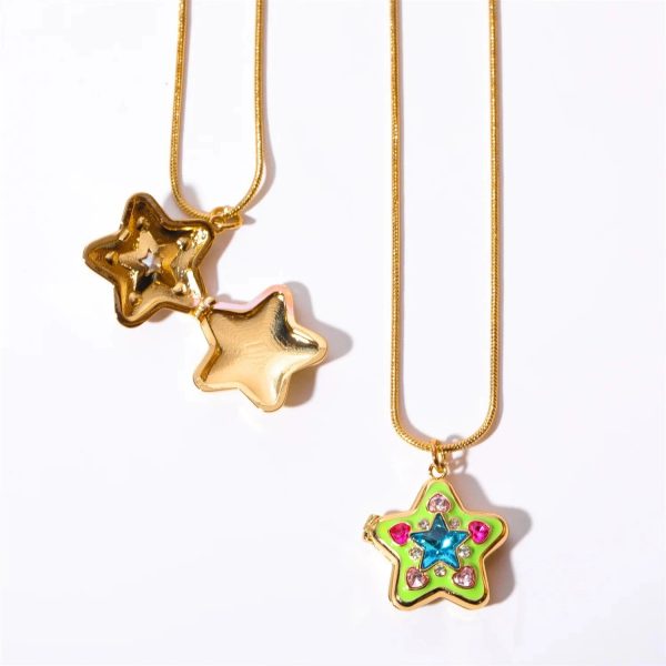Kawaii Star & Heart Gem Pendant Necklaces