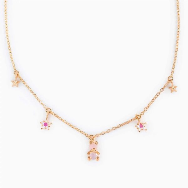 Kawaii Starry Bear Pink 18K Gold-Plated Station Necklace