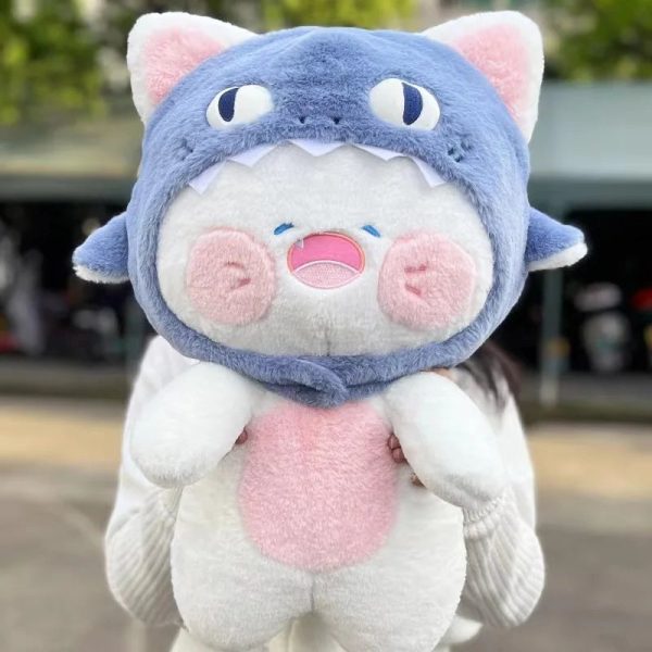 Kawaii White Cat Shark Hat Plushie