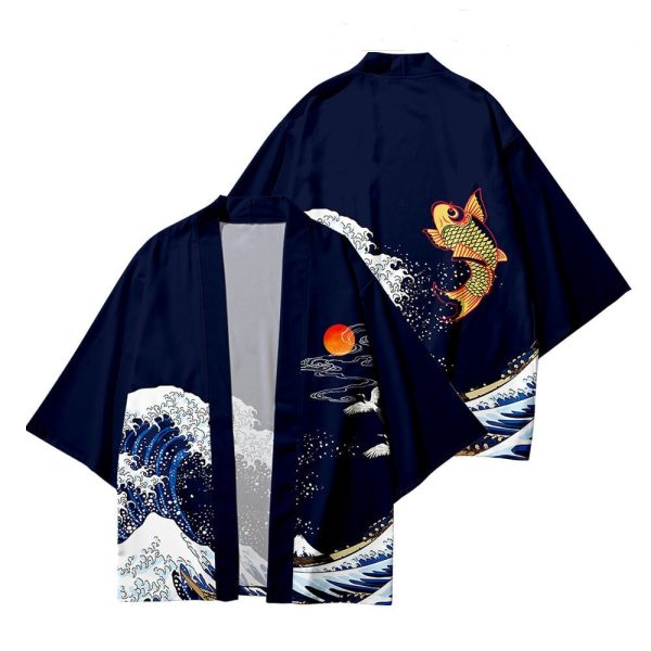 Kimono Japanese Great Wave and Mighty Koi