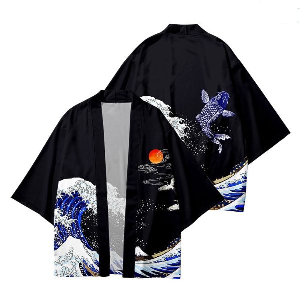 Kimono Japanese Great Wave and Mighty Koi