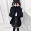 Lace Bunny Ears Black White Zip-up Hoodies