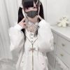 Lace Bunny Ears Black White Zip-up Hoodies