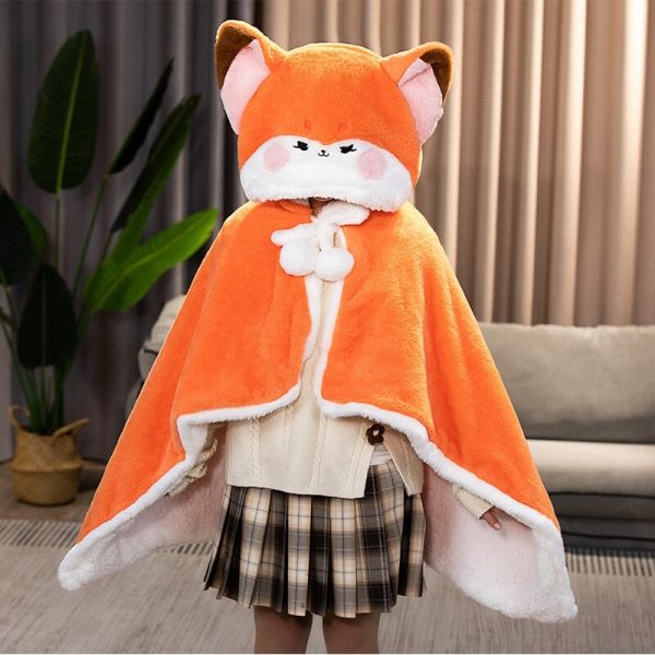 Lovely Orange Fox Plush Cape Hoodie Blanket