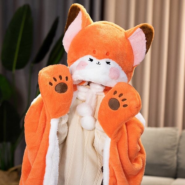 Lovely Orange Fox Plush Cape Hoodie Blanket