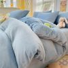 Milky Blue Brown Velvet Fleece 350gsm Bedding Sets