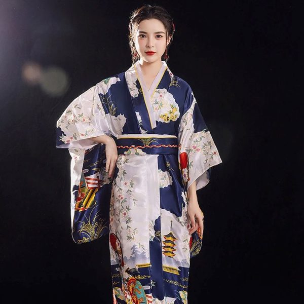 Long Traditional Japanese-themed Floral Women's Kimono