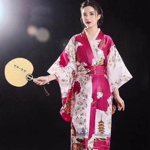 Long Traditional Japanese-themed Floral Women's Kimono