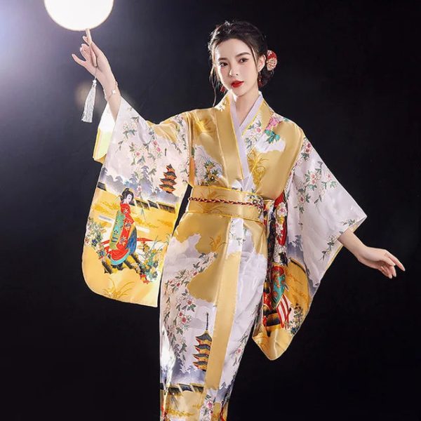 Long Traditional Japanese-themed Floral Women's Kimono