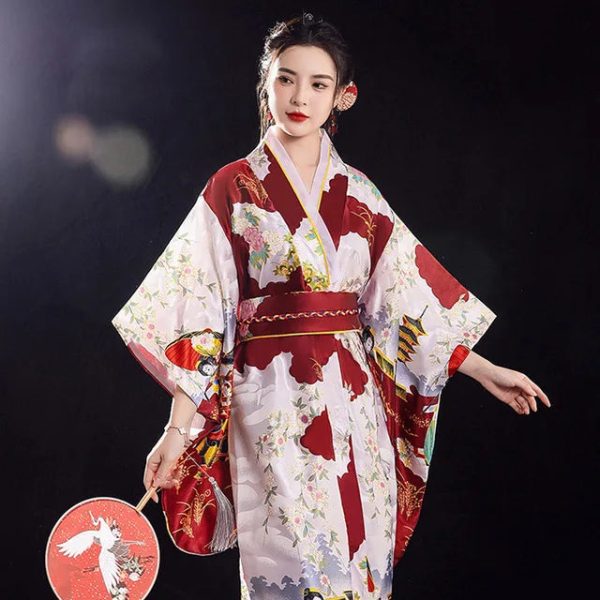 Long Traditional Japanese-themed Floral Women's Kimono