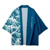 Navy Great Wave off Kanagawa Half Half Unisex Kimono