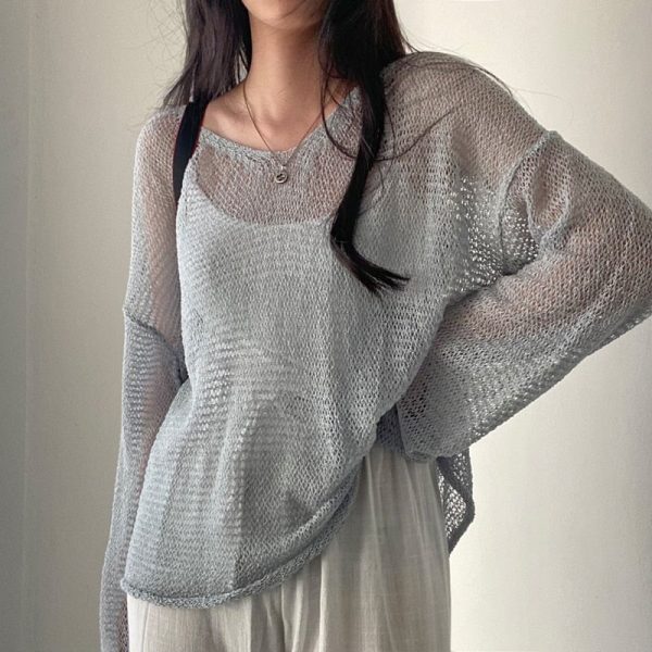 Netted Full Sleeve Loose Women's Jumper