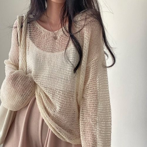 Netted Full Sleeve Loose Women's Jumper