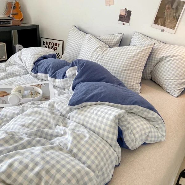 Pastel Checked Plaid Bedding Set Collection without Bed Sheet