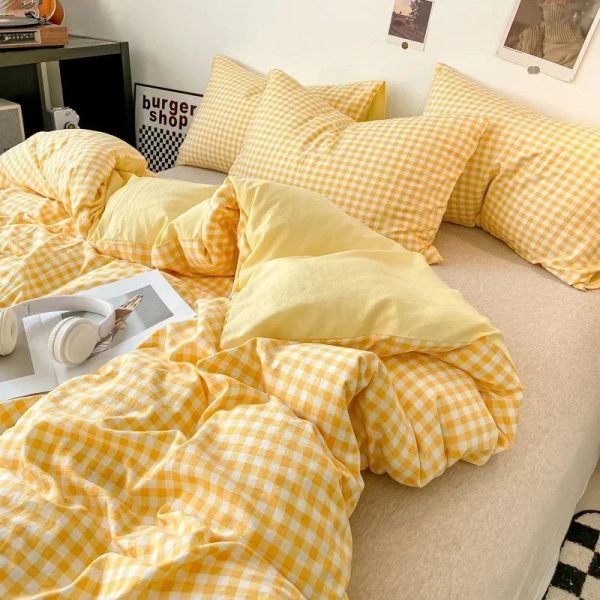 Pastel Checked Plaid Bedding Set Collection without Bed Sheet