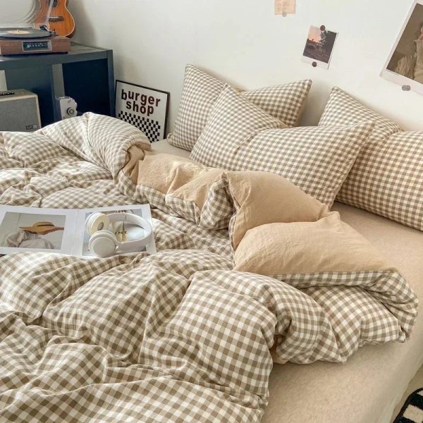 Pastel Checked Plaid Bedding Set Collection without Bed Sheet