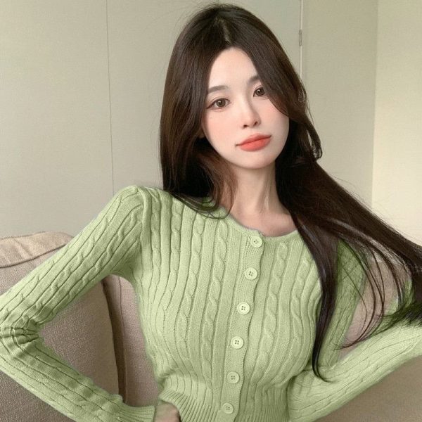 Pastel Knitted Women's Buttoned Long Sleeve Cardigan
