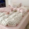 Pastel Pink Floral Polyester Bedding Set with Bed Sheet