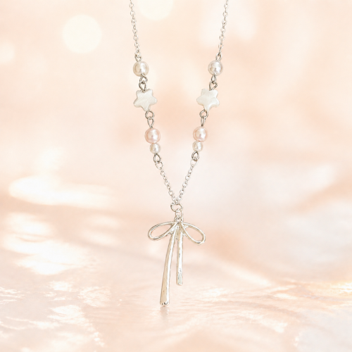 Pearl Star Bow Drop Necklace