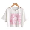 Pink Anime Girl Print V-neck Crop Top Tee