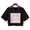 Pink Anime Girl Print V-neck Crop Top Tee
