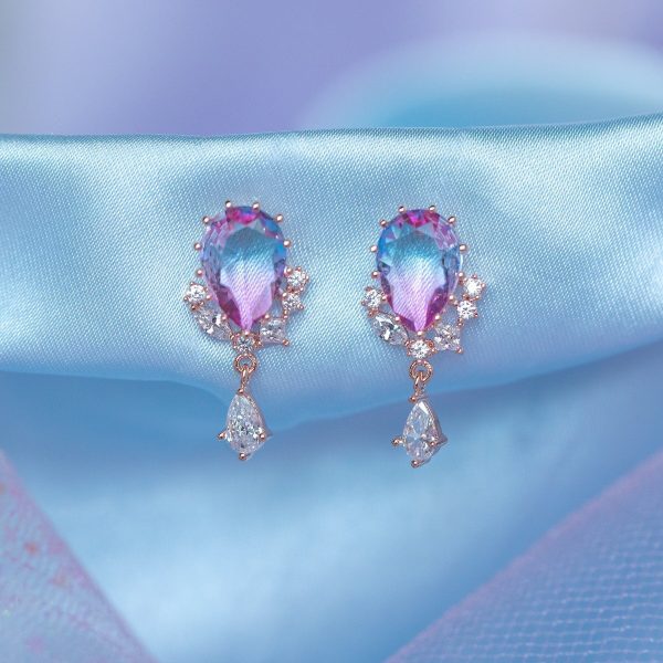 Pink Blue Reverse Teardrop Gold-Plated Stud Earrings