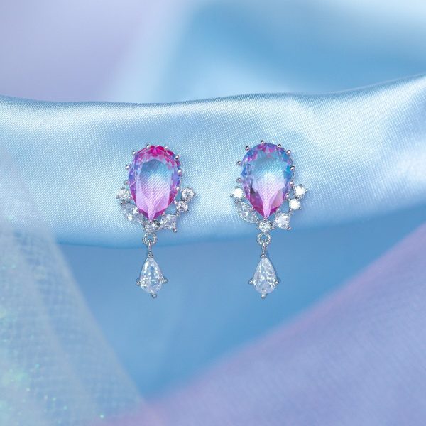Pink Blue Reverse Teardrop Gold-Plated Stud Earrings