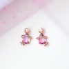 Pink Blue Teardrop Gold-Plated Stud Earrings