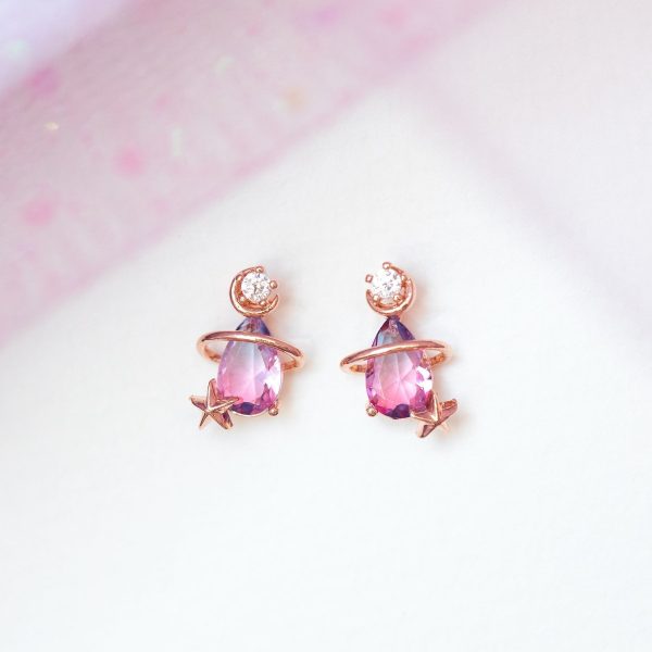 Pink Blue Teardrop Gold-Plated Stud Earrings