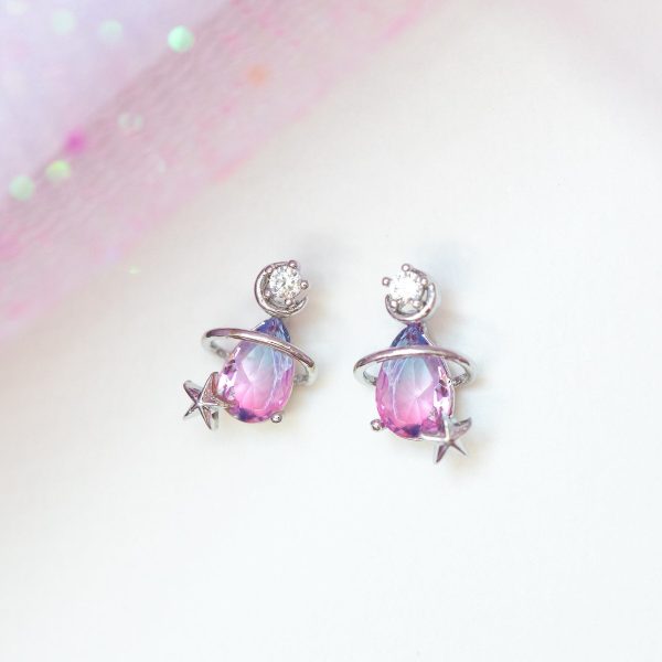 Pink Blue Teardrop Gold-Plated Stud Earrings