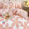 Pink Daisy Strawberries Checkered Bedding Set with Bed Sheet Pink Daisy Strawberries Checkered Bedding Set with Bed Sheet