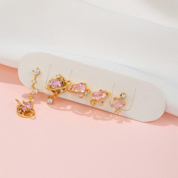 Pink Heart Gold-Plated Asymmetric Stud Earrings